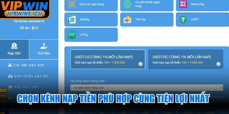 Chọn kênh nạp tiền phù hợp cùng tiện lợi nhất để tiết kiệm thời gian